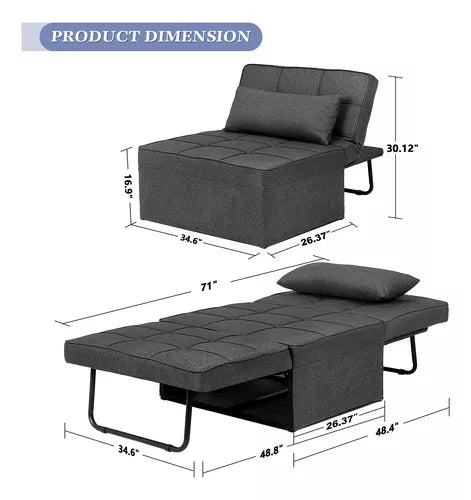 Sofá-Cama 4 em 1 Dobrável – Design Moderno, Ajustável e Versátil em Linho Respirável