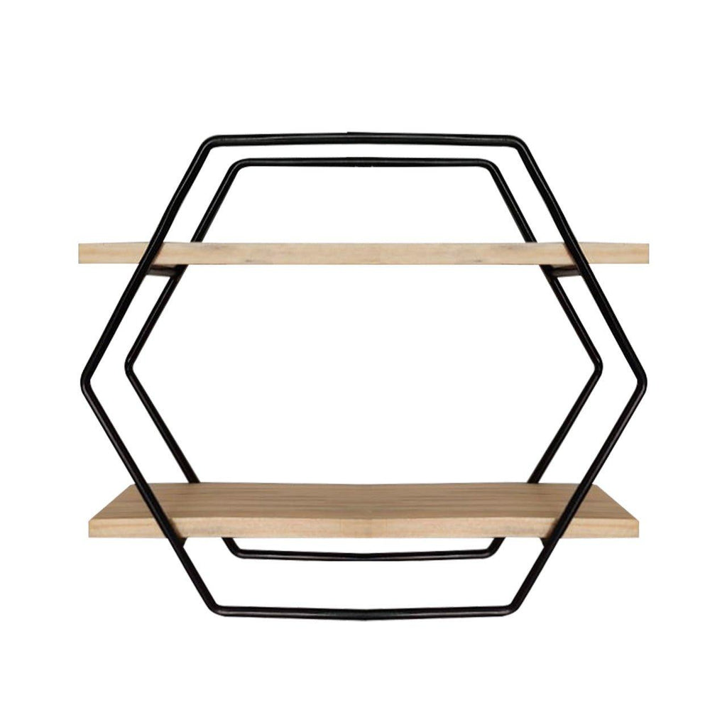Nicho De Ferro Prateleira Hexagonal Metal Pinus 35X10X30