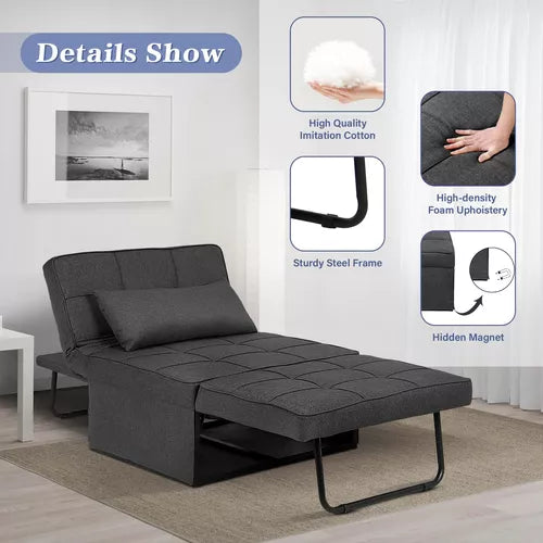 Sofá-Cama 4 em 1 Dobrável – Design Moderno, Ajustável e Versátil em Linho Respirável