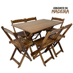 Kit Loja Para Casa - Mesa Dobrável de Madeira Maciça Envernizada com 4 Cadeiras - Design Elegante e Prático!