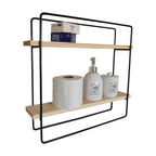 Nicho Prateleira Quadrada Metal Preto E Madeira 40Cmx40Cm