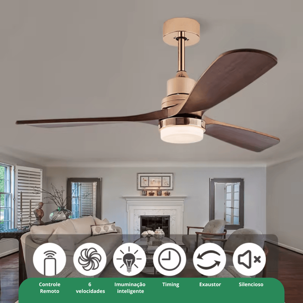 Ventilador de Teto Moderno Estilo Nórdico com Controle Remoto e iluminação - ZenithBreeze Titanium