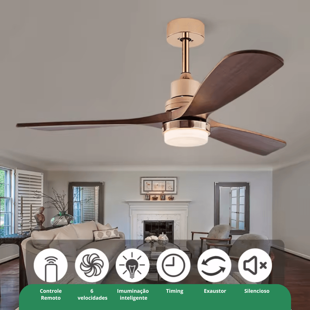 Ventilador de Teto Moderno Estilo Nórdico com Controle Remoto e iluminação - ZenithBreeze Titanium