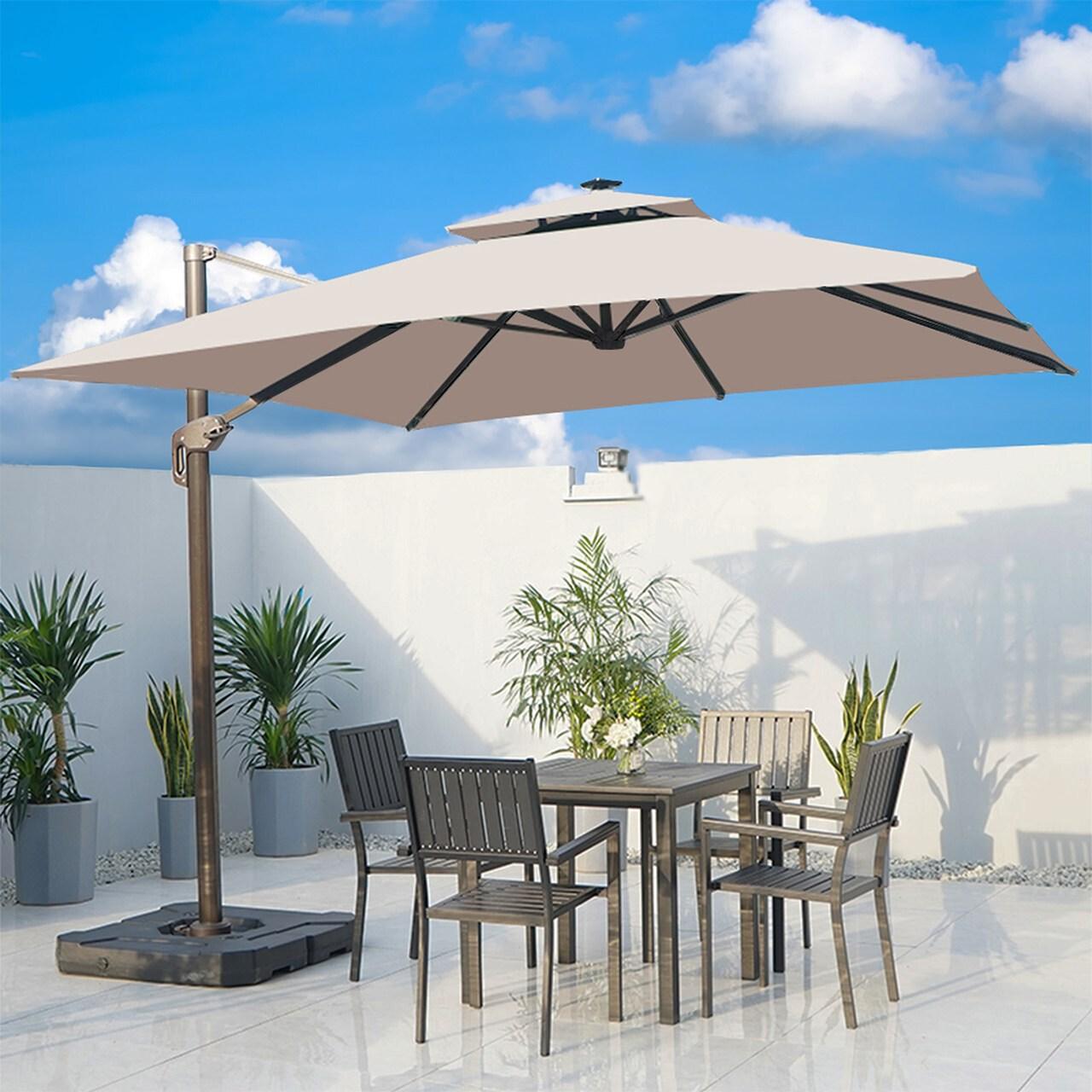 [MEGA PROMOÇÃO] Ombrelone Parnaso Guarda Sol Gold Led Alumínio 3,0 x 3,0 C/ Base em 100 L