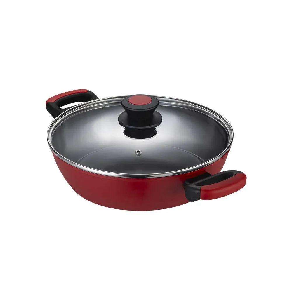 CAÇAROLA RASA ANTIADERENTE PARA INDUÇÃO 28 CM EVERYDAY VERMELHA