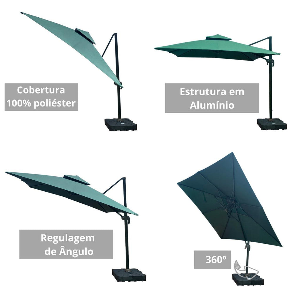 [MEGA PROMOÇÃO] Ombrelone Parnaso Guarda Sol Gold Led Alumínio 3,0 x 3,0 C/ Base em 100 L