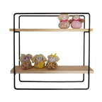 Nicho Prateleira Quadrada Metal Preto E Madeira 40Cmx40Cm