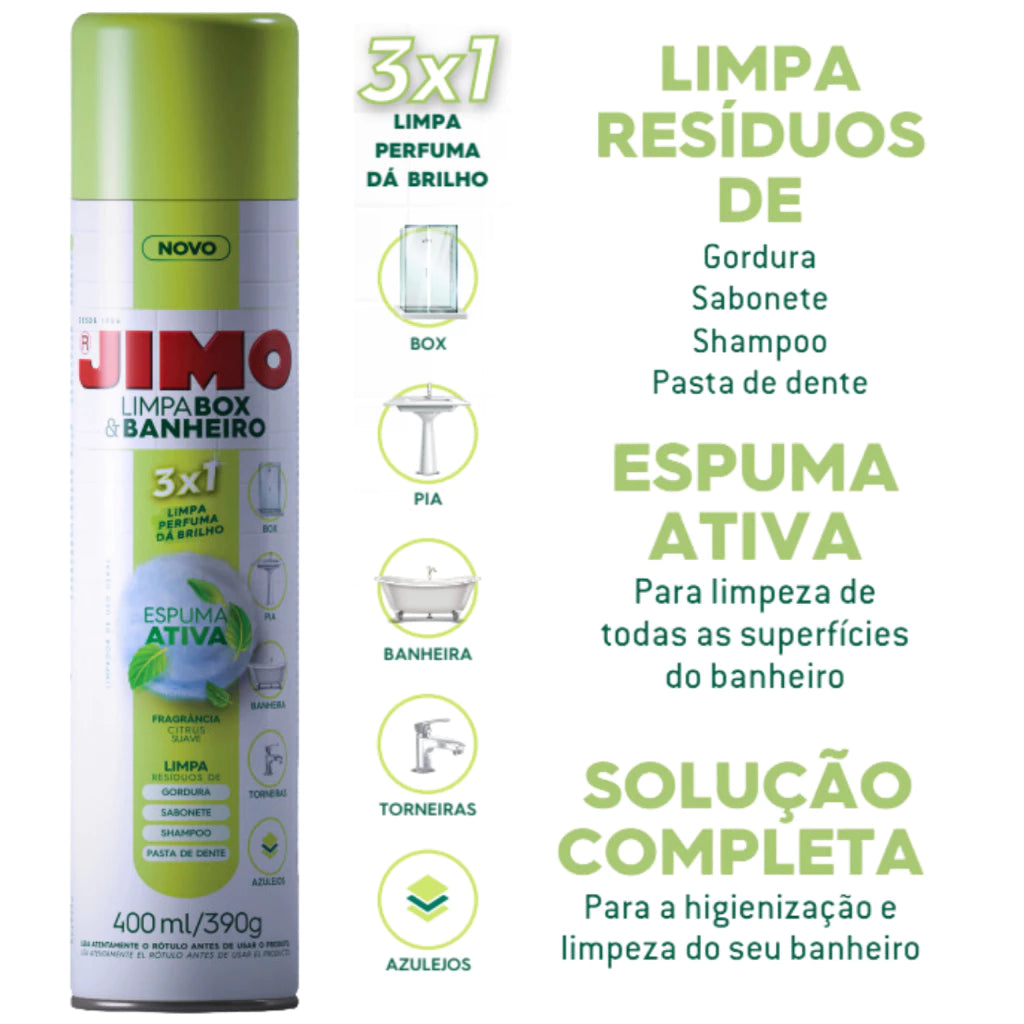 Kit Limpa BOX e BANHEIRO Spray JIMO 400ml Limpeza Profunda - Caza Decor