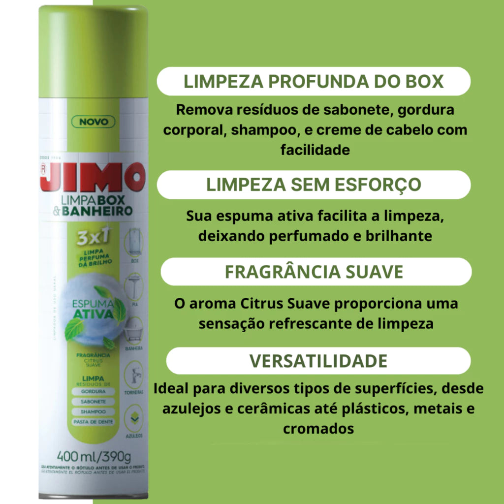 Kit Limpa BOX e BANHEIRO Spray JIMO 400ml Limpeza Profunda - Caza Decor